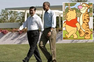Pose Obama dan Presiden China Digambarkan Mirip Pooh